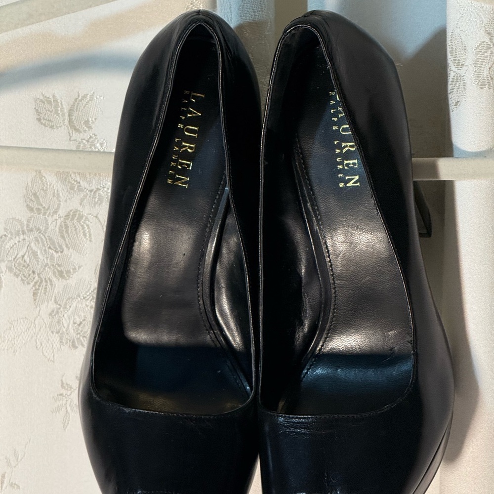 Ralph Lauren Black Patent Platform Block Heels - Picture 3 of 11